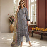 3 Pc Unstitched Embroidered Lawn Suit By Nisha Designers