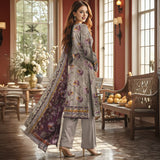3 Pc Unstitched Embroidered Lawn Suit By Nisha Designers