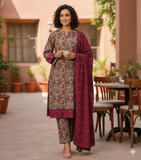 Zarmeen & Emaan Printed Fancy Khaddar 3-Piece Suit – Turquoise Floral with Wool Shawl By Riwayah Clothing