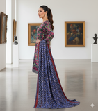 Zarmeen & Emaan Printed Fancy Khaddar 3-Piece Suit – Turquoise Floral with Wool Shawl By Riwayah Clothing
