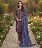 Zarmeen & Emaan Printed Fancy Khaddar 3-Piece Suit – Turquoise Floral with Wool Shawl By Riwayah Clothing