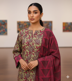 Zarmeen & Emaan Printed Fancy Khaddar 3-Piece Suit – Turquoise Floral with Wool Shawl By Riwayah Clothing