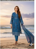 Elegant 3-Piece Printed Viscose Embroidered Suit By Nisha