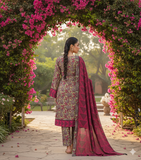 Zarmeen & Emaan Printed Fancy Khaddar 3-Piece Suit – Turquoise Floral with Wool Shawl By Riwayah Clothing