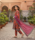 Zarmeen & Emaan Printed Fancy Khaddar 3-Piece Suit – Turquoise Floral with Wool Shawl By Riwayah Clothing