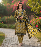 Zarmeen & Emaan Printed Fancy Khaddar 3-Piece Suit – Turquoise Floral with Wool Shawl By Riwayah Clothing