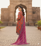 Zarmeen & Emaan Printed Fancy Khaddar 3-Piece Suit – Turquoise Floral with Wool Shawl By Riwayah Clothing