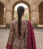 Zarmeen & Emaan Printed Fancy Khaddar 3-Piece Suit – Turquoise Floral with Wool Shawl By Riwayah Clothing