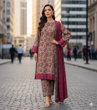 Zarmeen & Emaan Printed Fancy Khaddar 3-Piece Suit – Turquoise Floral with Wool Shawl By Riwayah Clothing