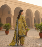 Zarmeen & Emaan Printed Fancy Khaddar 3-Piece Suit – Turquoise Floral with Wool Shawl By Riwayah Clothing