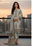 Elegant 3-Piece Printed Viscose Embroidered Suit By Nisha