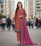 Zarmeen & Emaan Printed Fancy Khaddar 3-Piece Suit – Turquoise Floral with Wool Shawl By Riwayah Clothing