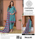 Zarmeen & Emaan Printed Fancy Khaddar 3-Piece Suit – Turquoise Floral with Wool Shawl By Riwayah Clothing